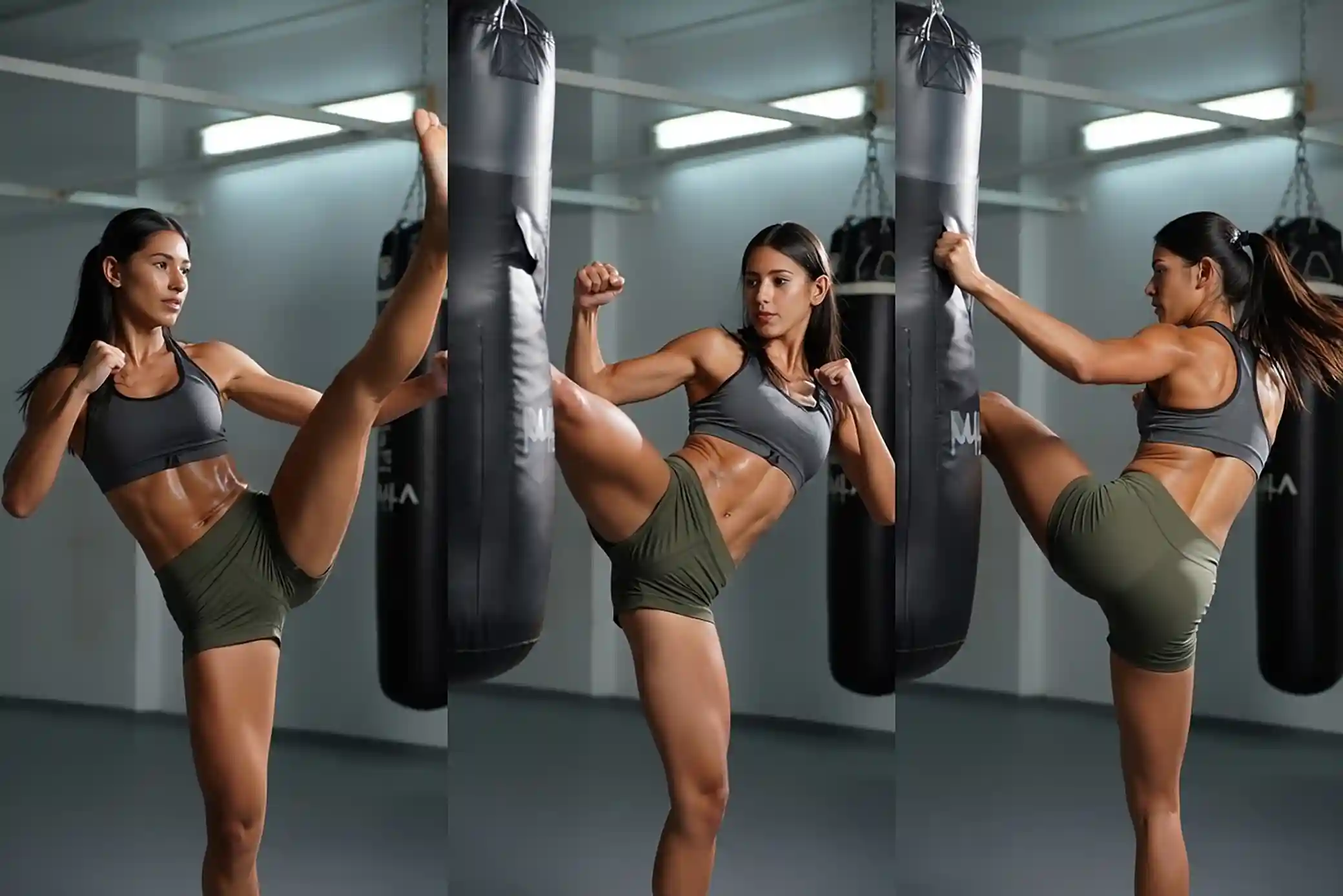 Kickboxen Kick-Techniken für Frauen am Sandsack im Martial Arts Center München