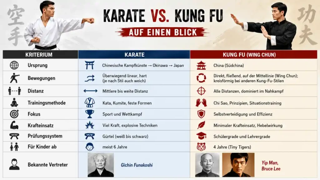 Karate oder Kung Fu: Was ist der Unterschied und was passt zu dir? 2 Karate oder Kung Fu Vergleich: Unterschiede auf einen Blick
